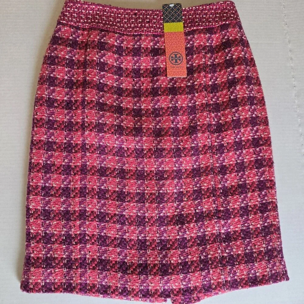 Tory Burch Merlot Multi Tweed Darren Straight Pencil Skirt Size 2 NWT 18121309 - Picture 1 of 11